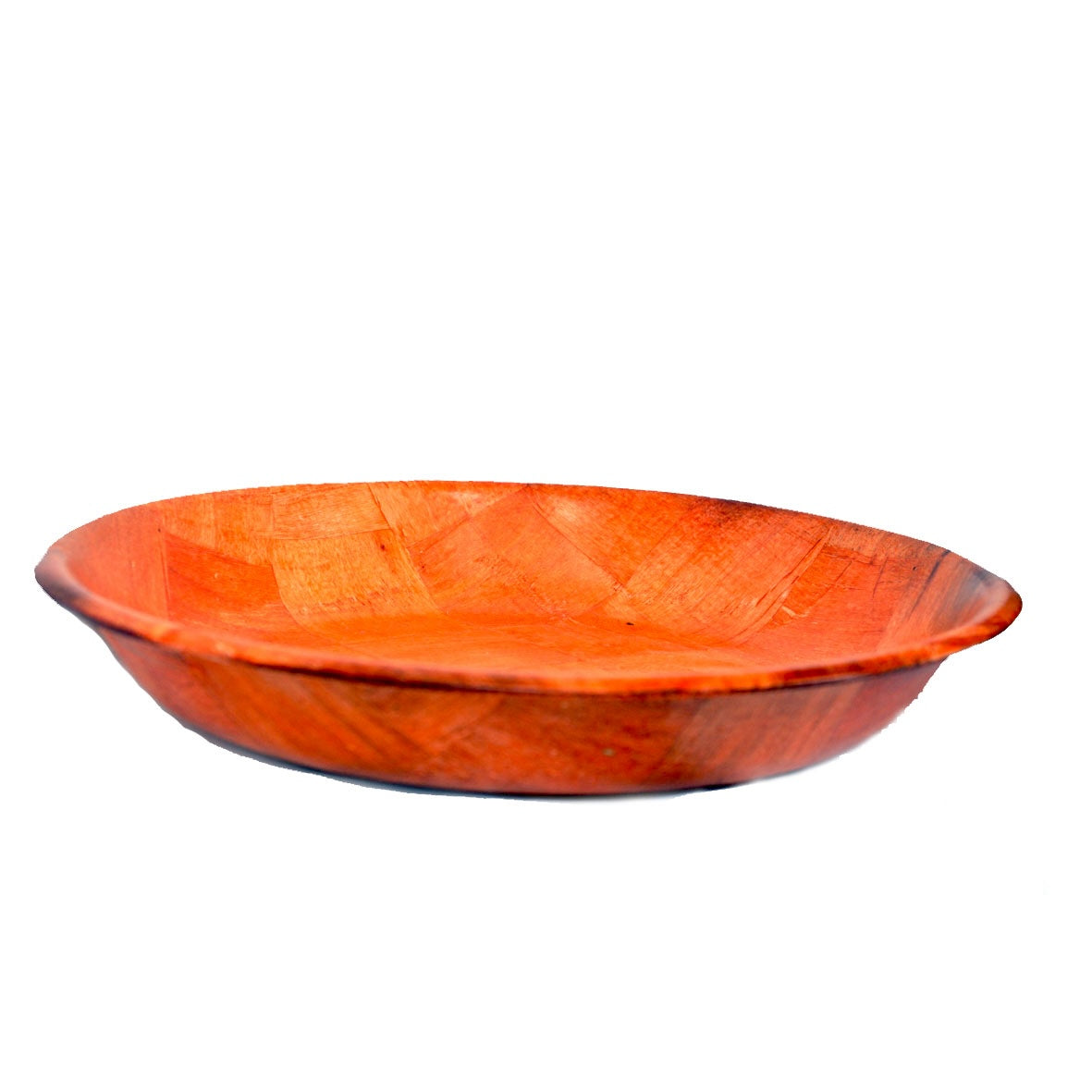Woven Natural Wood Oval Serving Plate — Basket-Weave