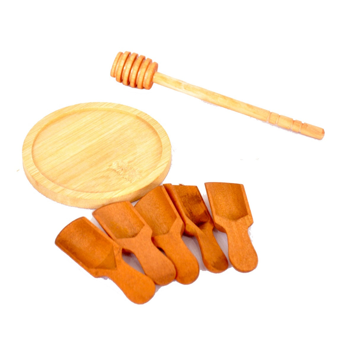 Bamboo Condiment Tray with Honey Dipper and Scoops