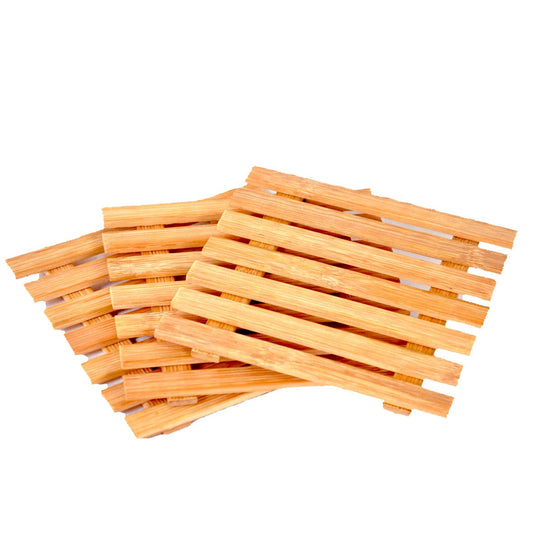 Bamboo Slatted Heat Trivet — Square Hot Pad